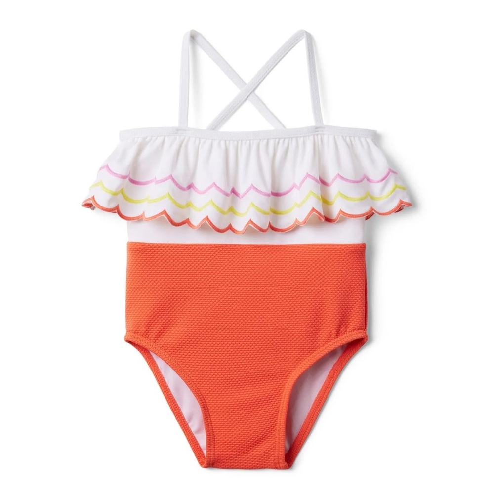 Janie & Jack / EMBROIDERED RUFFLE COLORBLOCKED SWIMSUIT